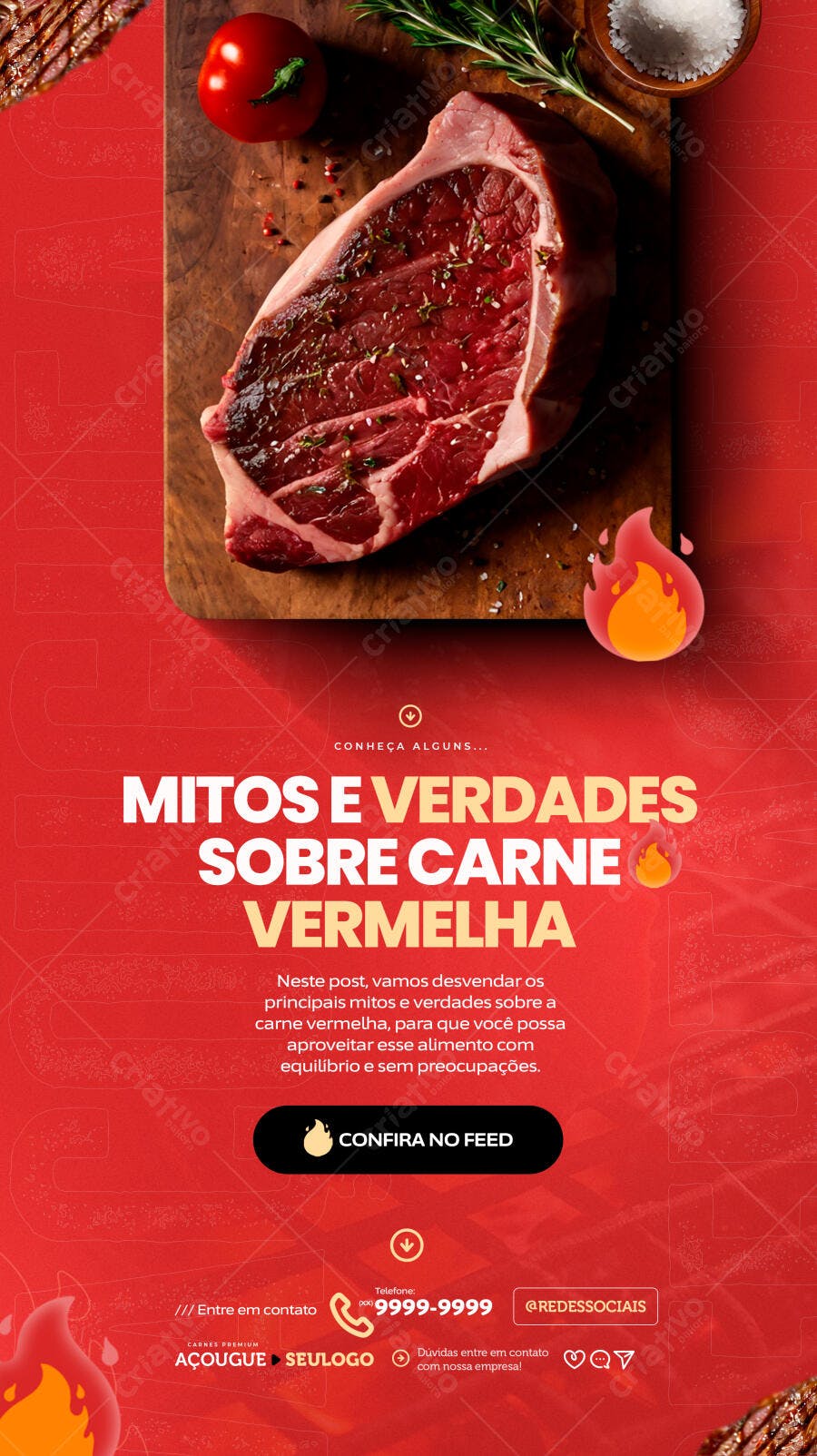 Post de Instagram Carne Vermelha PSD Editável