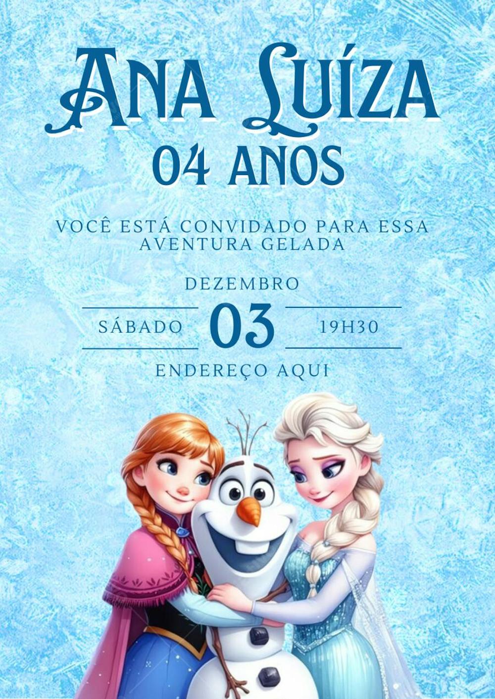 Convite de aniversário infantil Frozen Abraço com Olaf