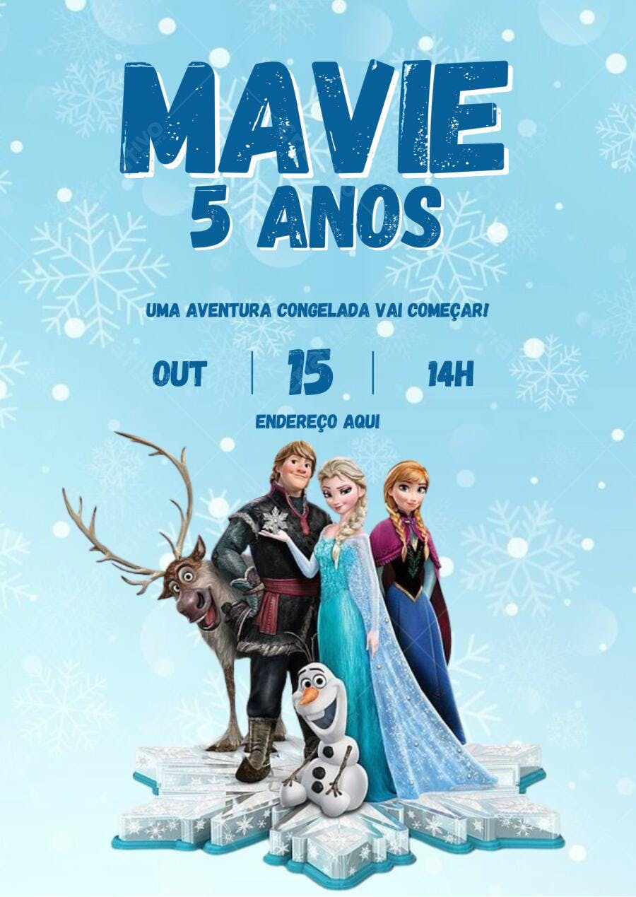Convite Frozen Festa Infantil Editável no Canva