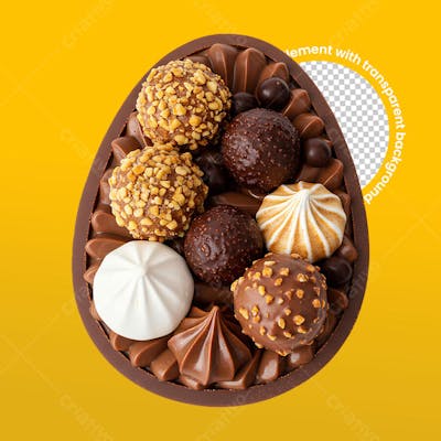PSD ovo de páscoa de chocolate com trufas e suspiros