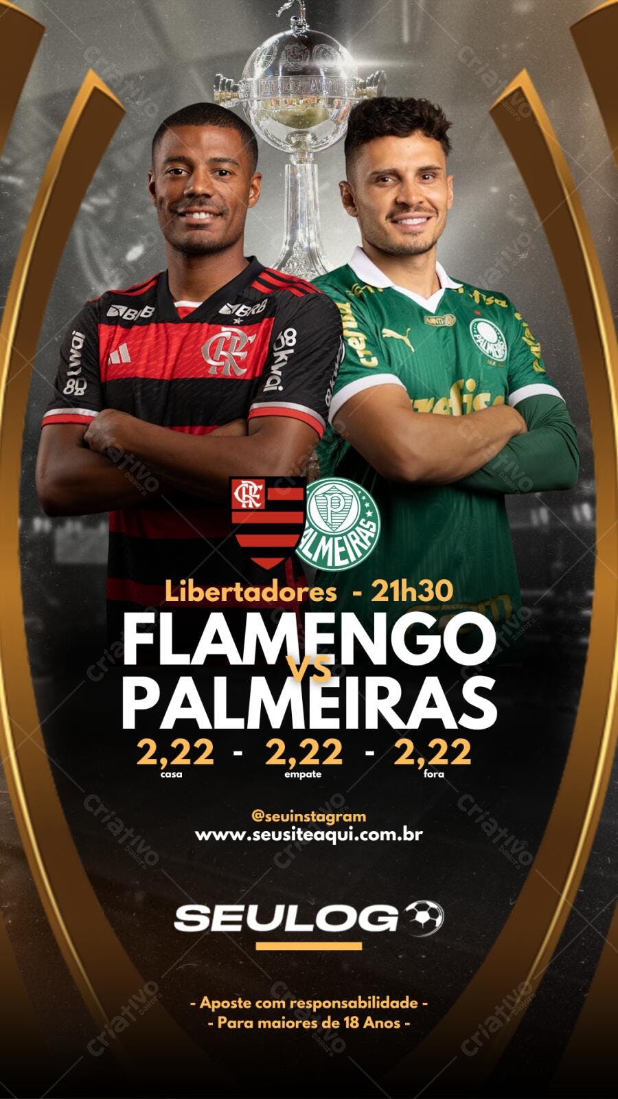 Post Instagram Flamengo x Palmeiras Libertadores Editável no Canva