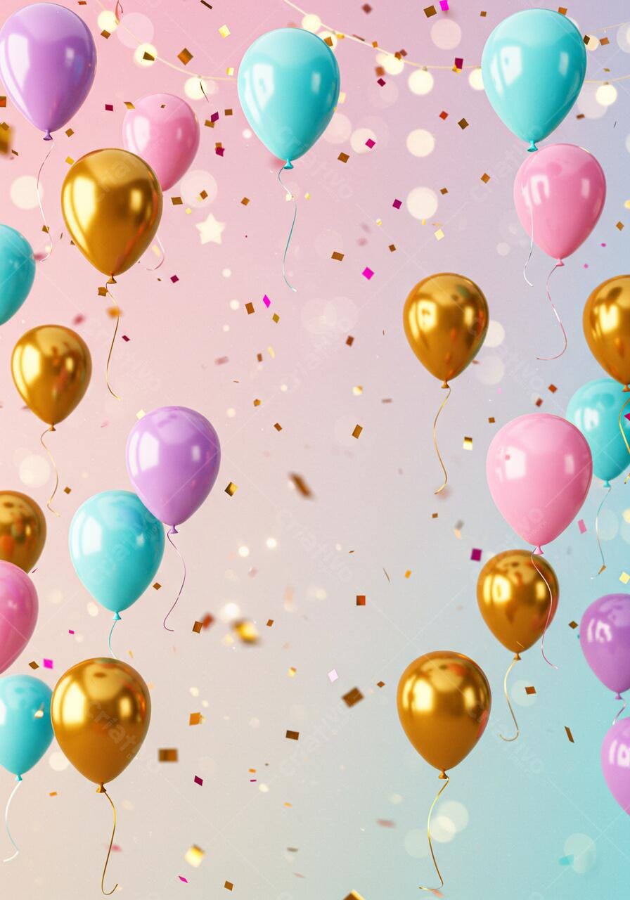 Balões coloridos e confete em festa