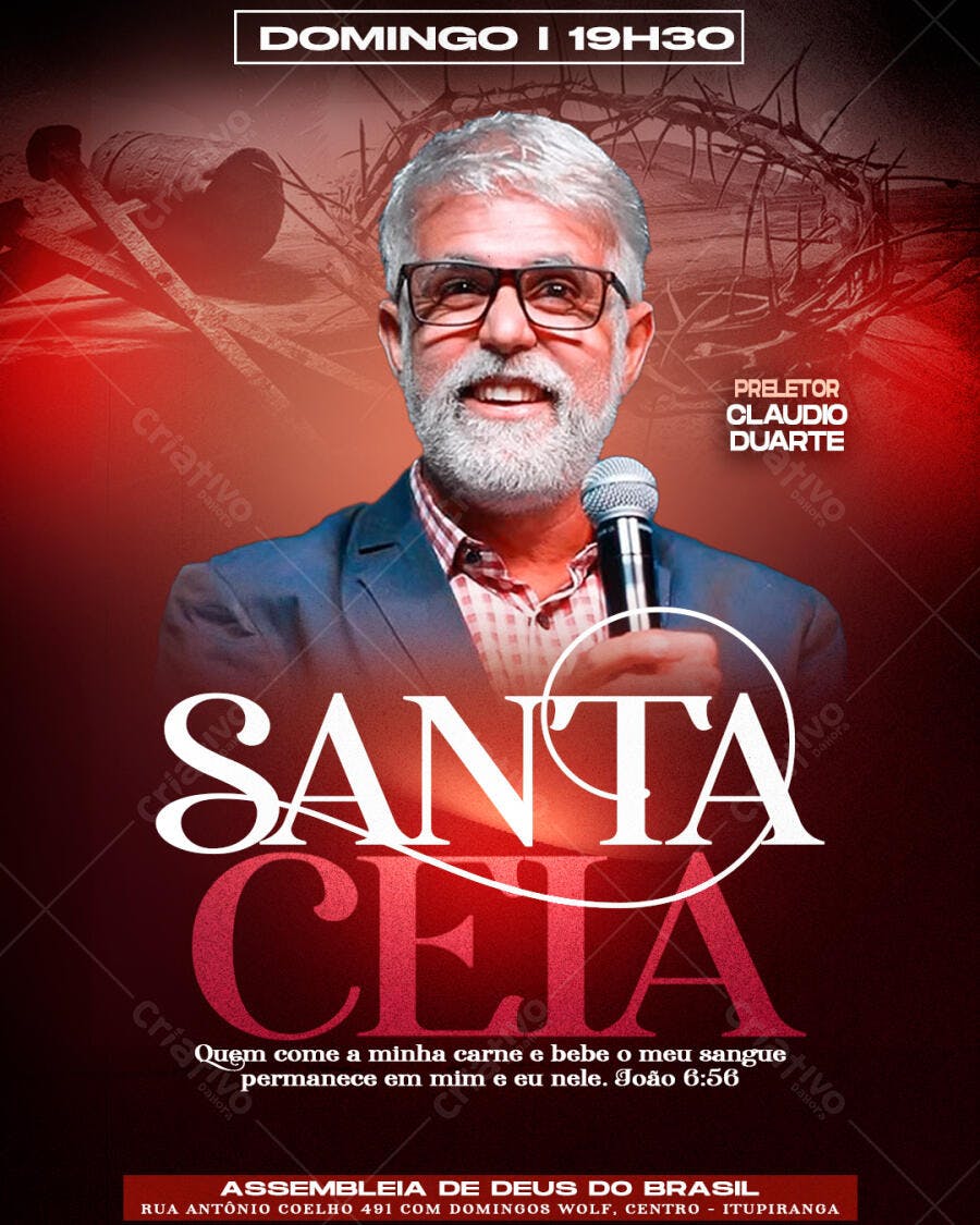 Flyer para Culto de Santa Ceia Domingo 19h30 PSD Editável