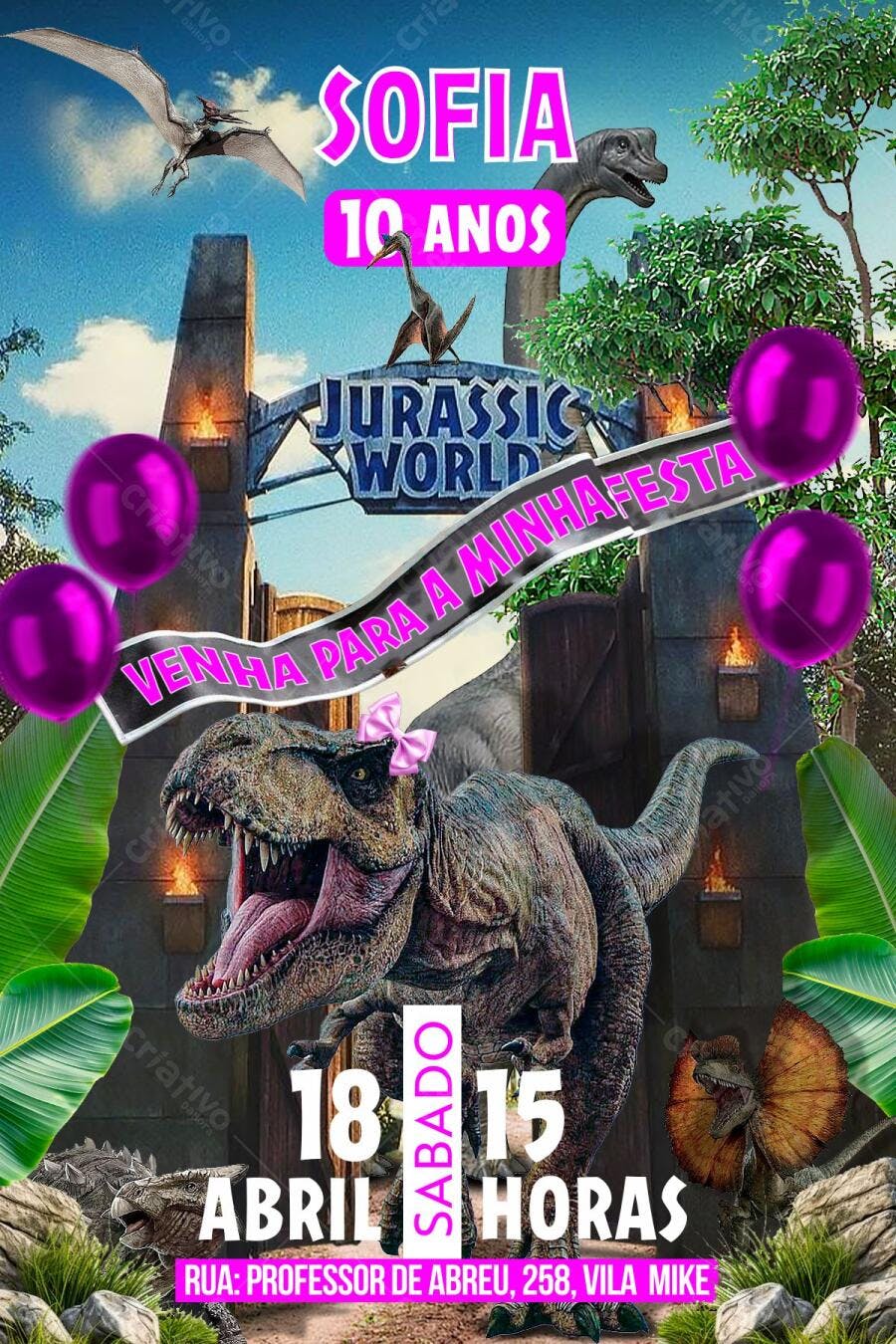 Convite Festa Infantil Jurassic World Dinossauros Editável no Canva