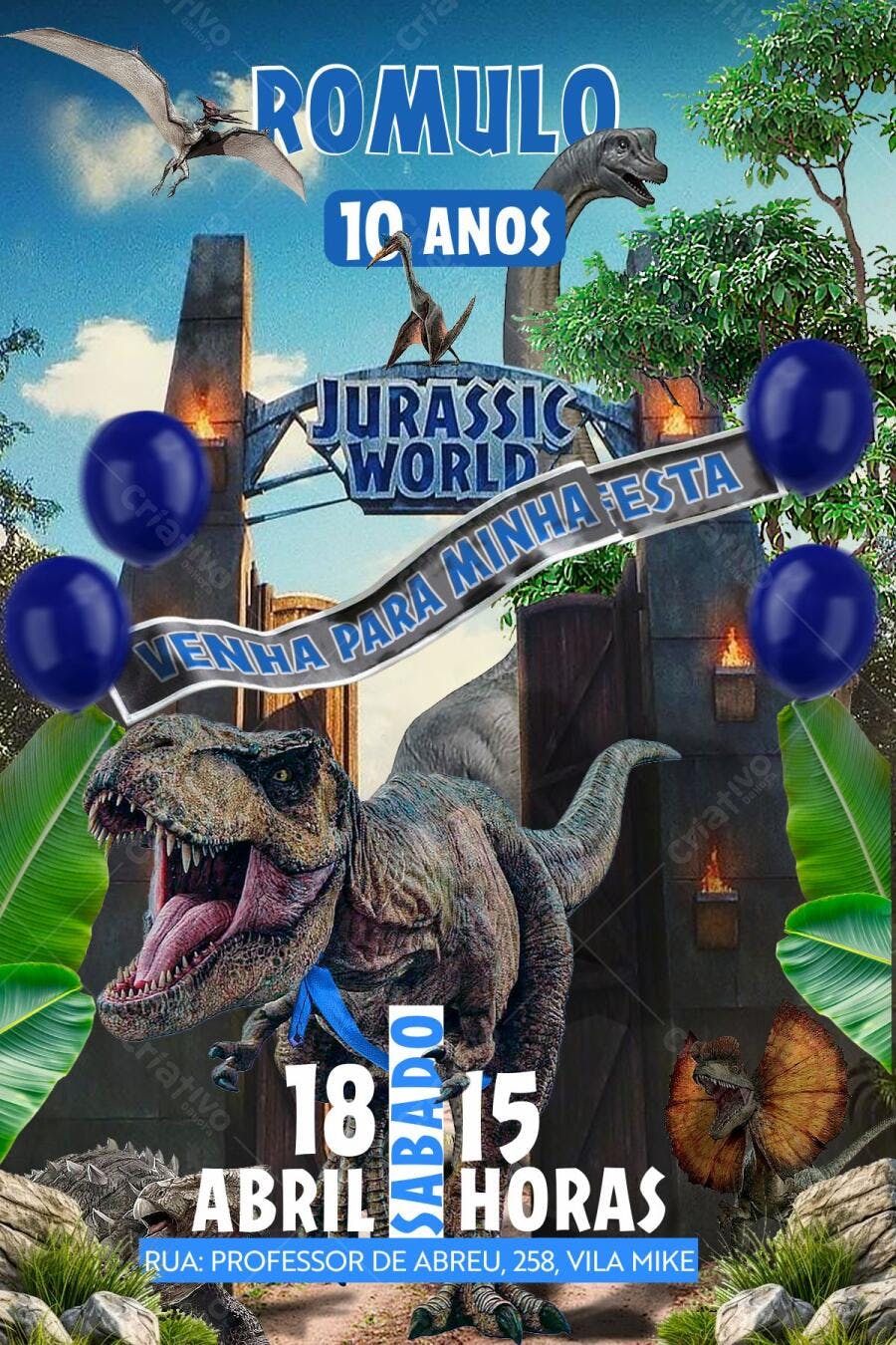 Convite Festa Infantil Jurassic World Dinossauros Editável no Canva