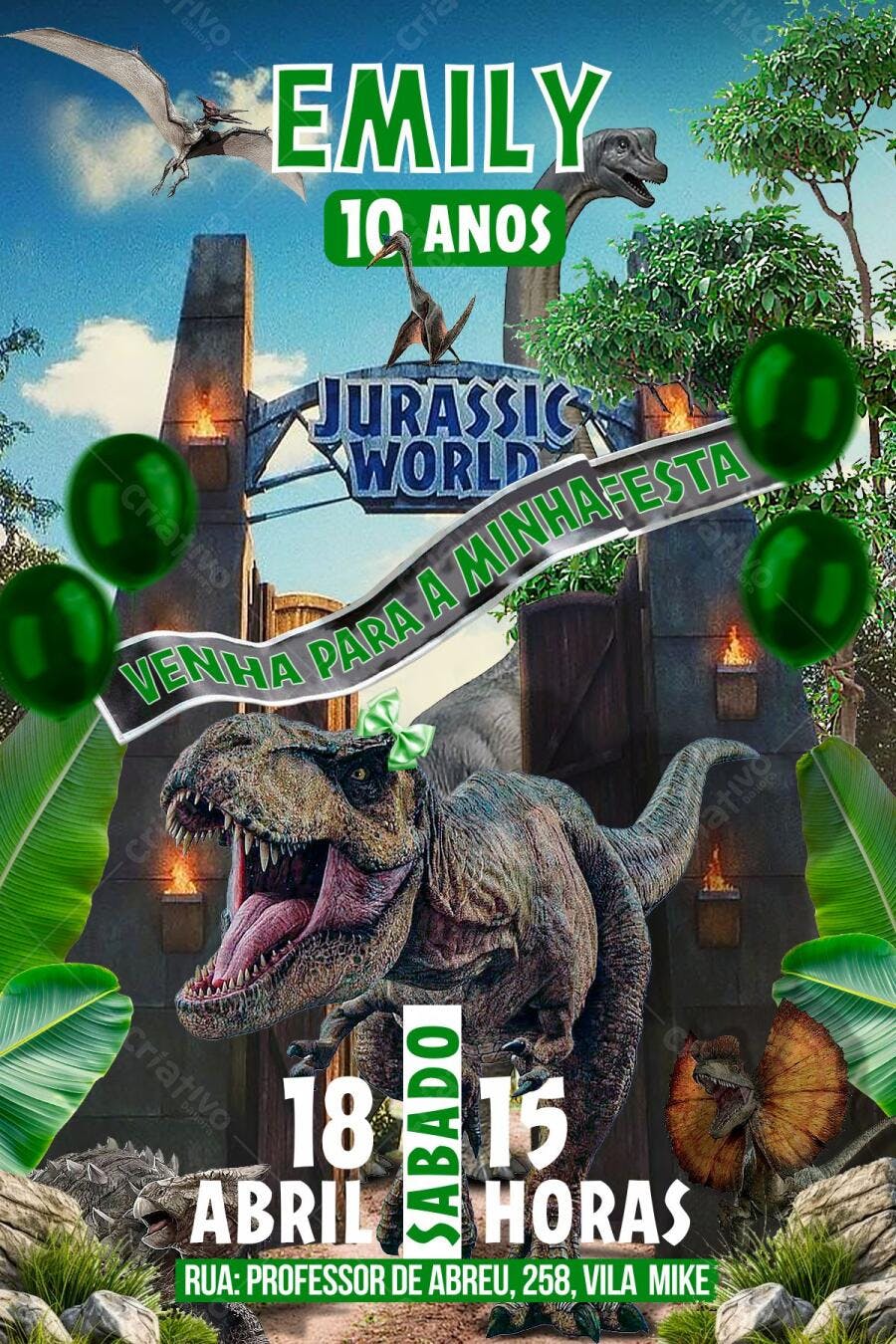 Convite Festa Infantil Jurassic World Dinossauros Editável no Canva