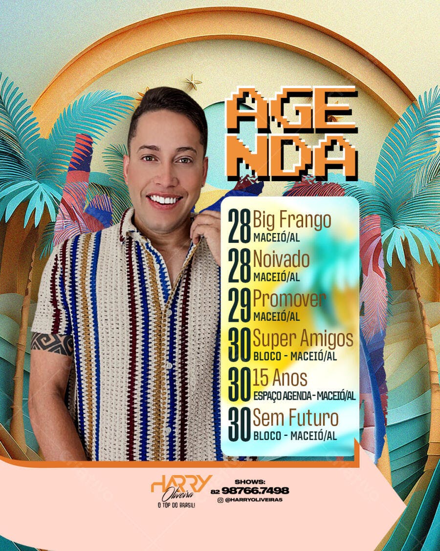 Flyer Agenda de Shows Harry Oliveira PSD Editável