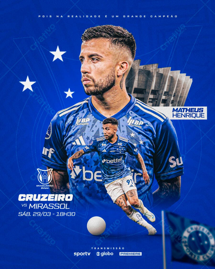 Flyer Futebol Cruzeiro x Mirassol PSD Editável