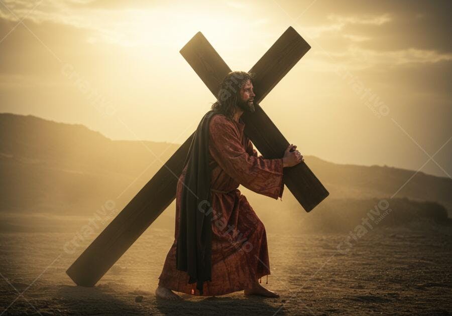 Jesus carregando a cruz no deserto