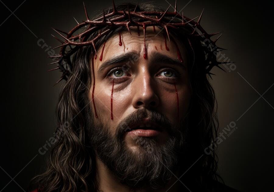 Jesus Cristo com coroa de espinhos sangrando