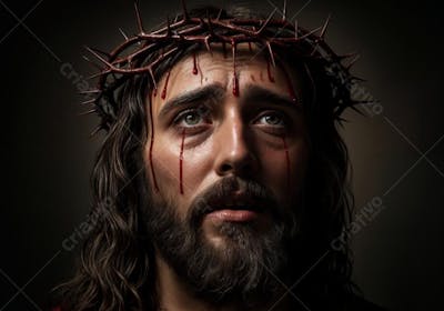 Imagem de Jesus cristo coroa de espinhos sangrando para composição