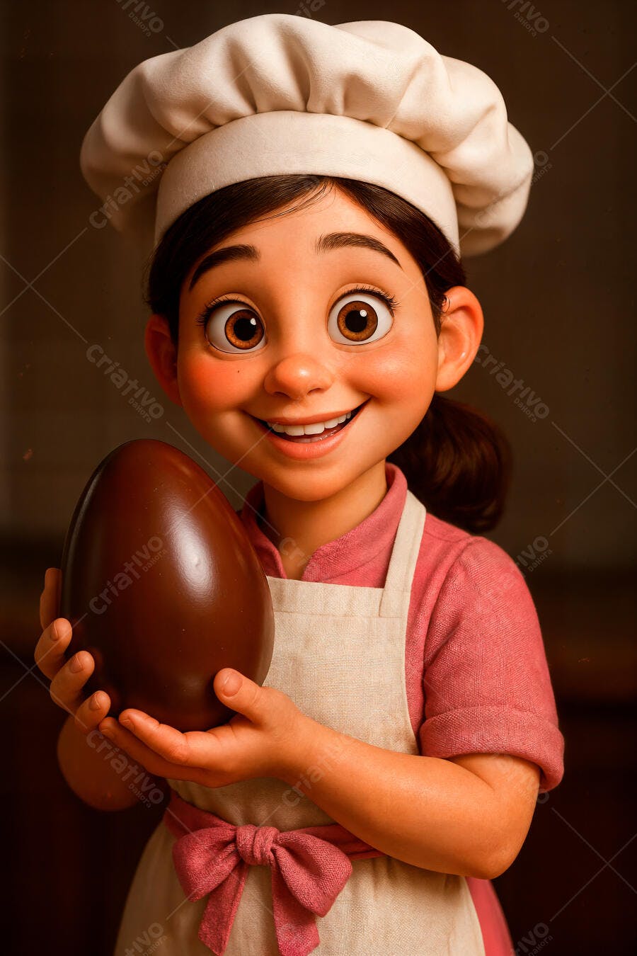 Menina chef com ovo de chocolate gigante
