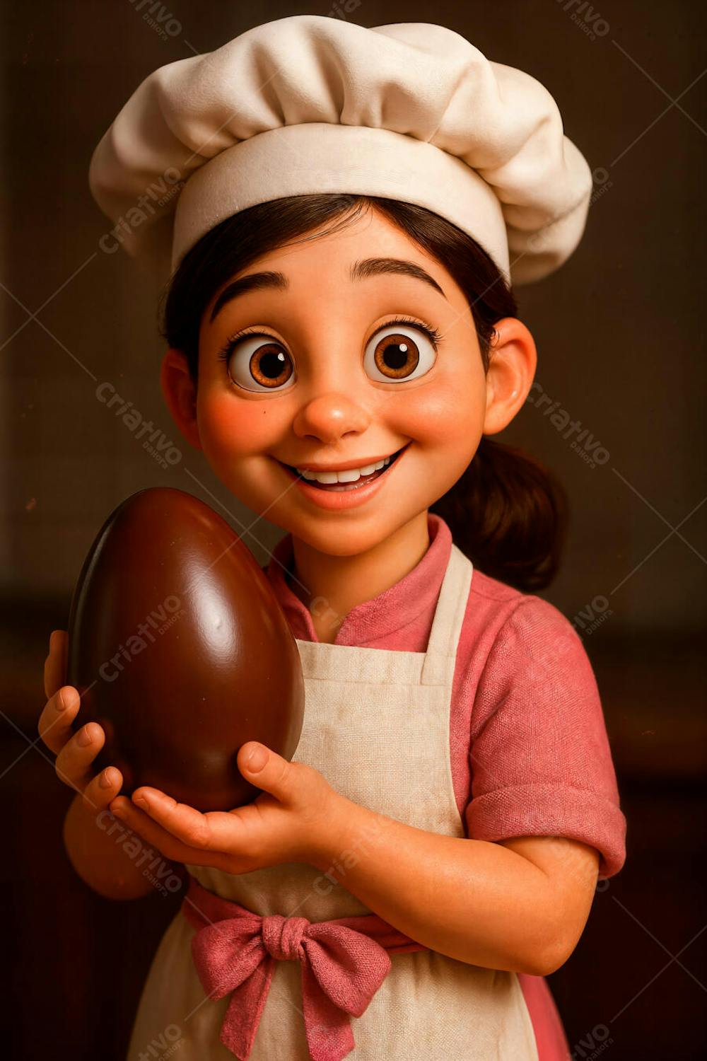 Cute Little Pastry Chef Holding a Chocolate Easter Egg