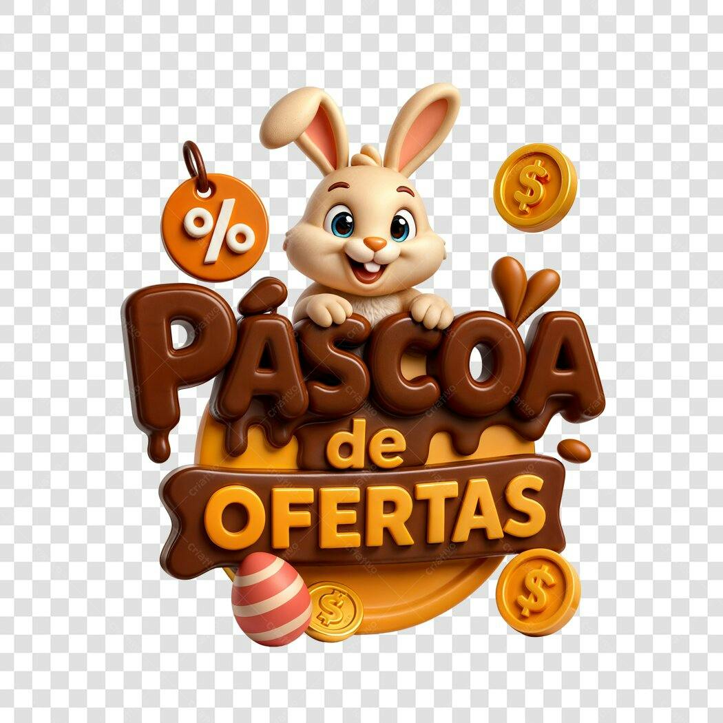 Banner Páscoa Ofertas Coelho PNG com fundo transparente