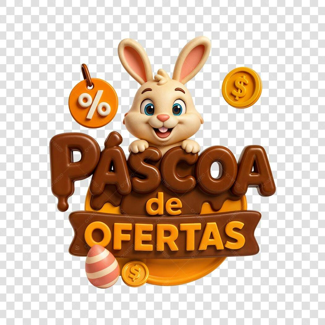 Banner Páscoa Ofertas Coelho PNG com fundo transparente