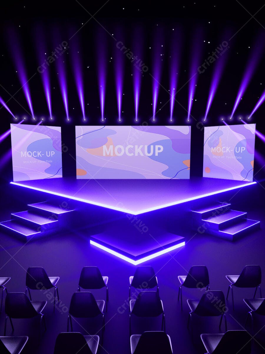 Mockup de Palco com Iluminação Neon para Evento