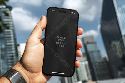 Smartphone iphone 16 in hand psd Editable Mockup (10)