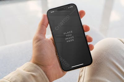 Smartphone iphone 16 in hand psd Editable Mockup (15)