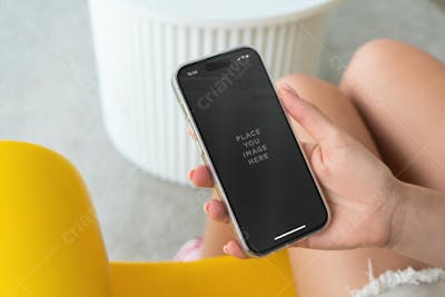 Smartphone iphone 16 in hand psd Editable Mockup (3)