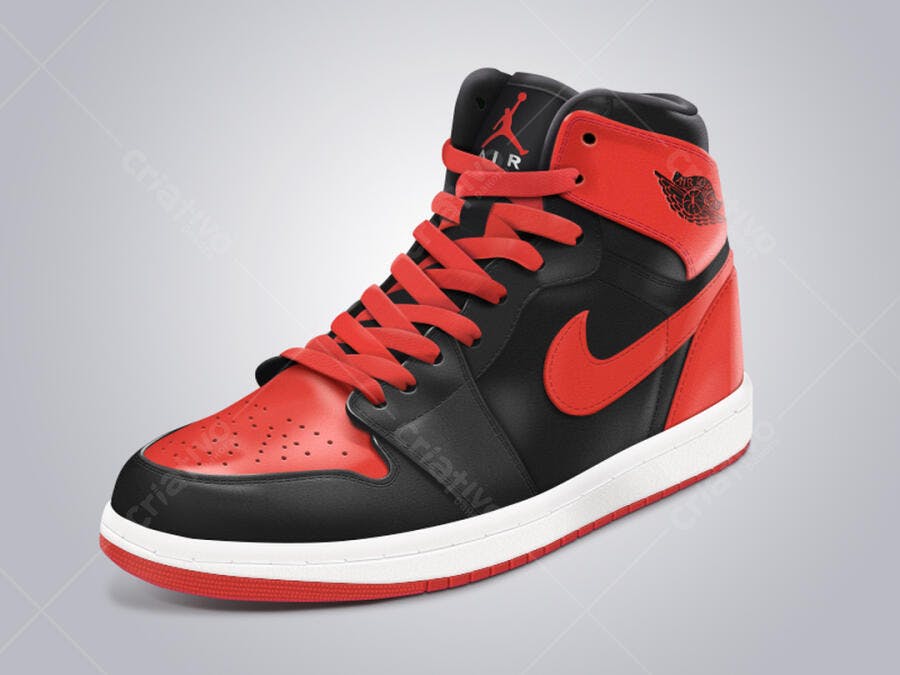 Mockup de Tênis Air Jordan 1 Preto e Vermelho