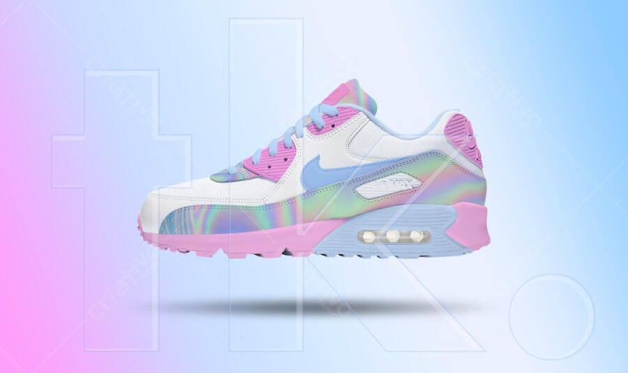Mockup de Tênis Air Max 90 com Efeito Iridiscente