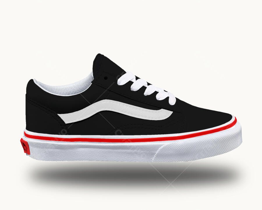 Mockup de Tênis Old Skool Preto com Detalhes Vermelhos