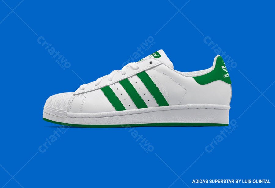 Mockup de Tênis Adidas Superstar Branco e Verde