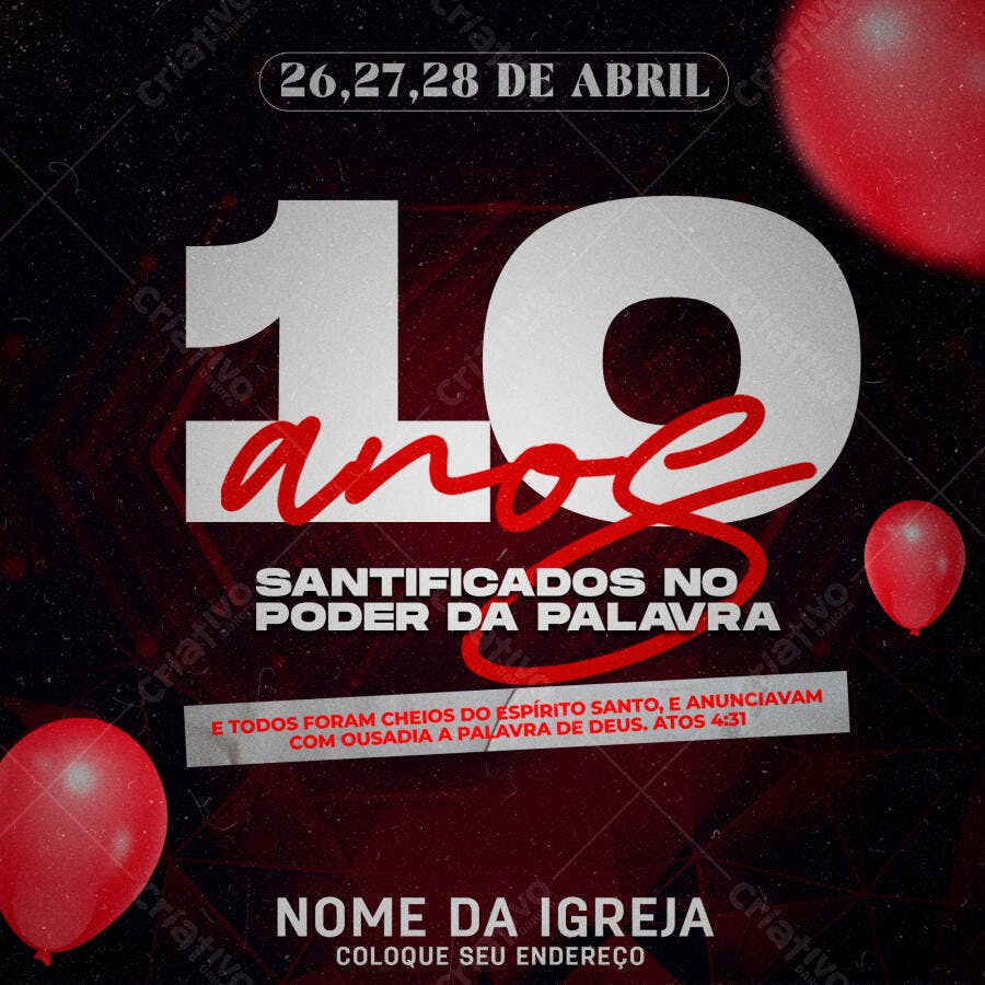 Flyer Aniversário Igreja 10 Anos PSD Editável