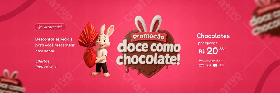 Banner Páscoa com Coelho PSD Editável