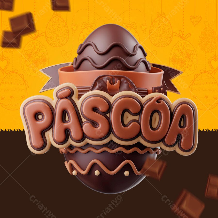 Arte Páscoa com Ovo de Chocolate PSD Editável