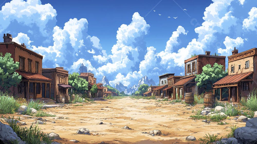 2D video game battle background style western_03