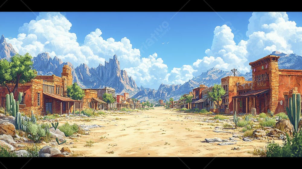 2D video game battle background style western_07