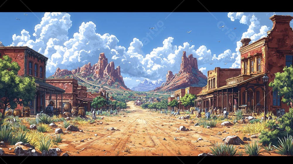 2D video game battle background style western_11