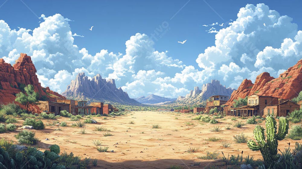2D video game battle background style western_10
