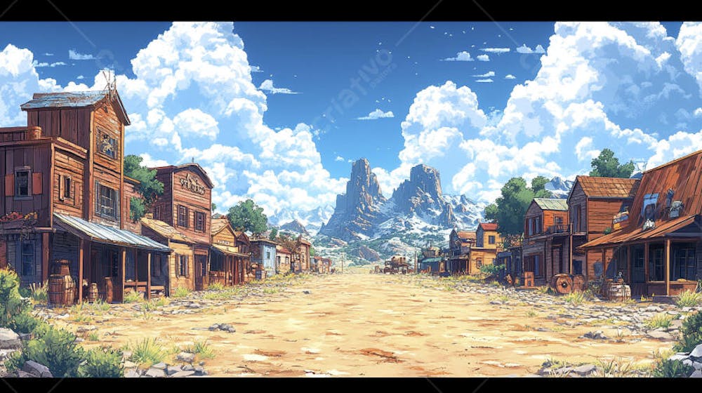 2D video game battle background style western_13