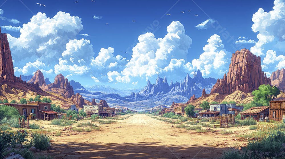 2D video game battle background style western_14