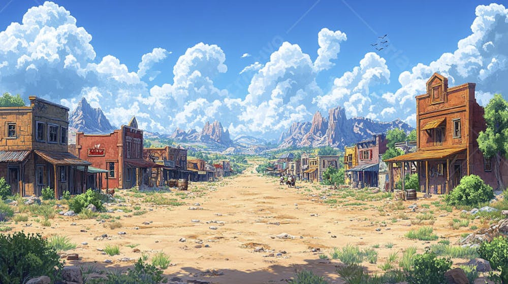2D video game battle background style western_15