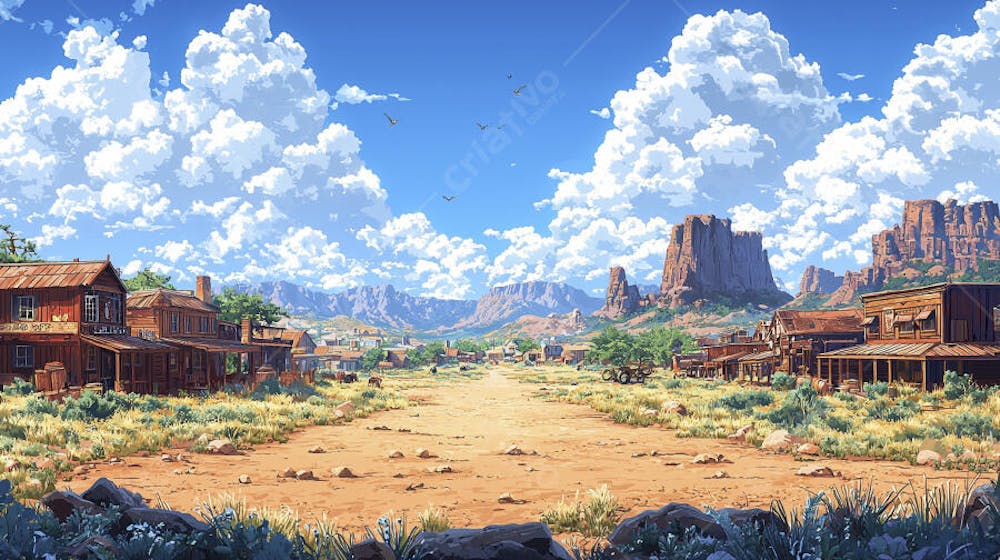 2D video game battle background style western_19