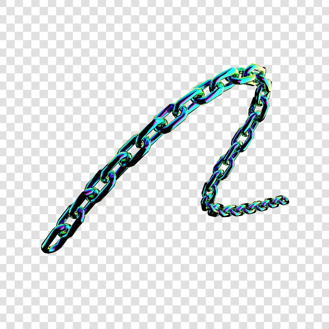 Elemento PNG corrente metálica iridescente com fundo transparente