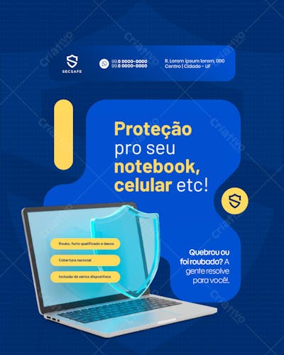 Seguro Eletrônicos Para seu notebook celular social media feed