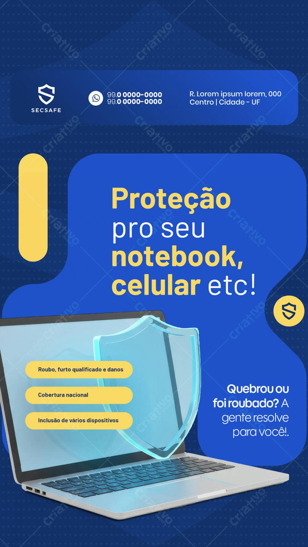 Seguro Eletrônicos Para seu notebook celular social media story