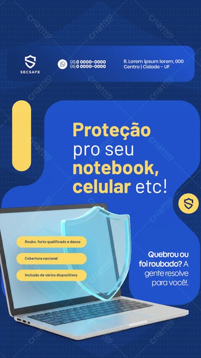 Seguro Eletrônicos Para seu notebook celular social media story