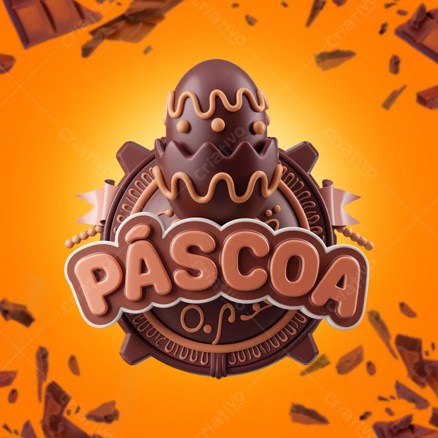 Logo Páscoa em Chocolate PSD Editável