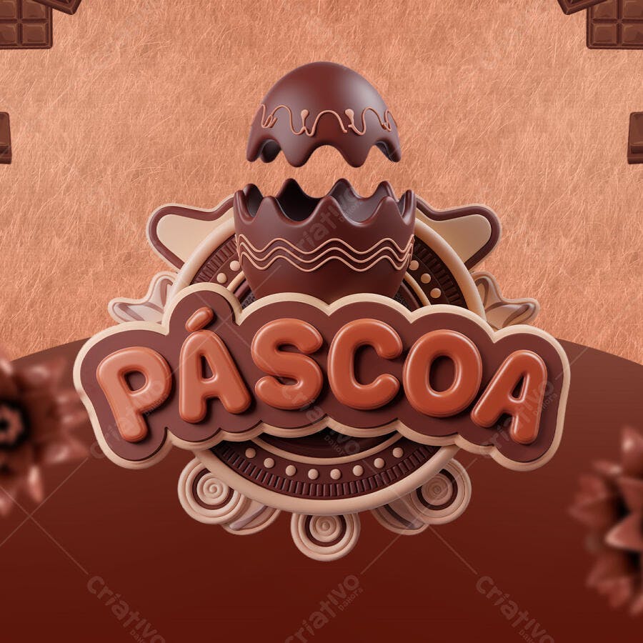 Flyer Páscoa com Ovo de Chocolate 3D PSD Editável