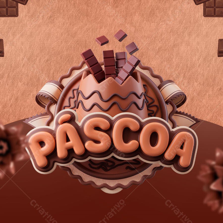 Flyer Páscoa Chocolate 3D PSD Editável