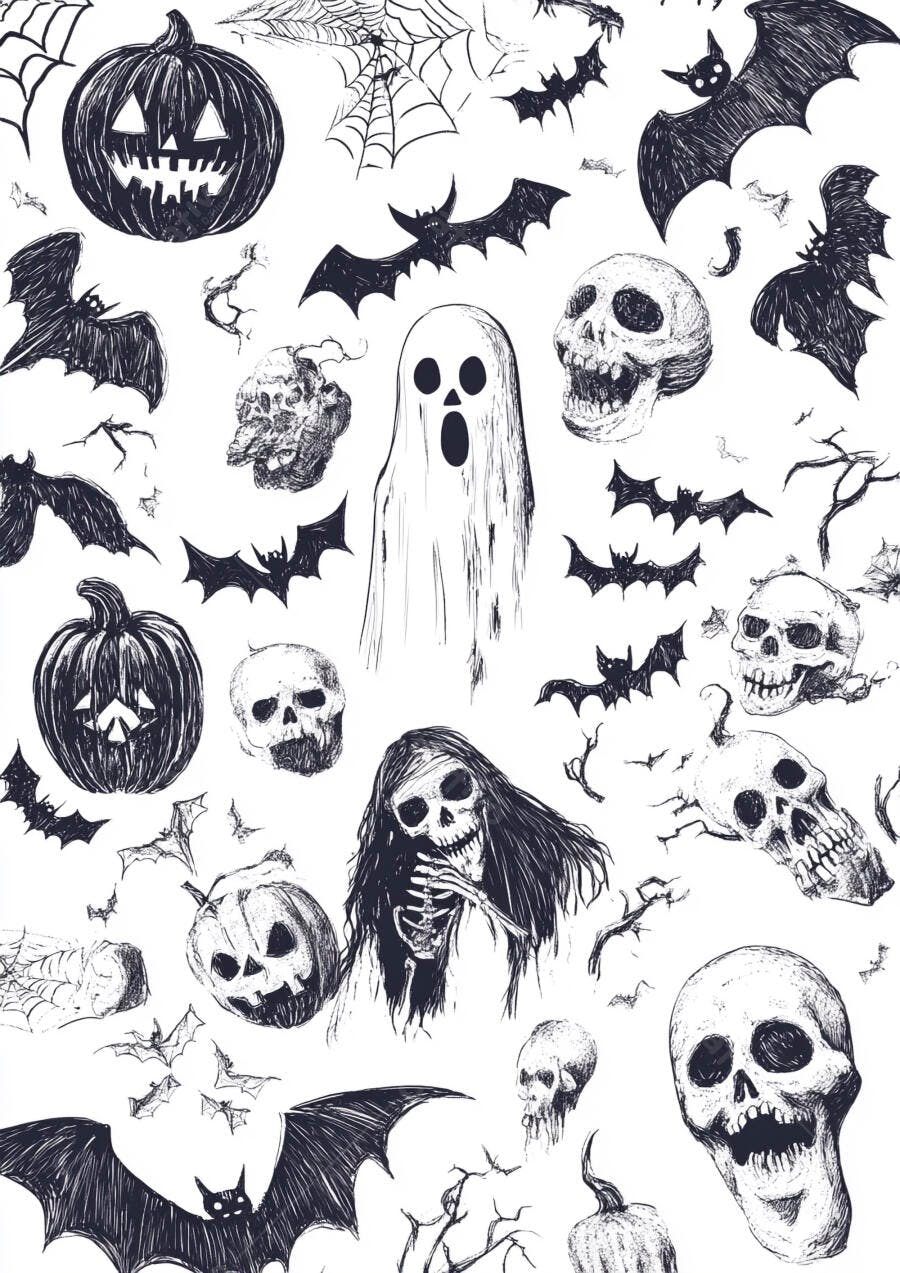 Ilustrações de Halloween Abóbora Caveira Morcego Fantasma