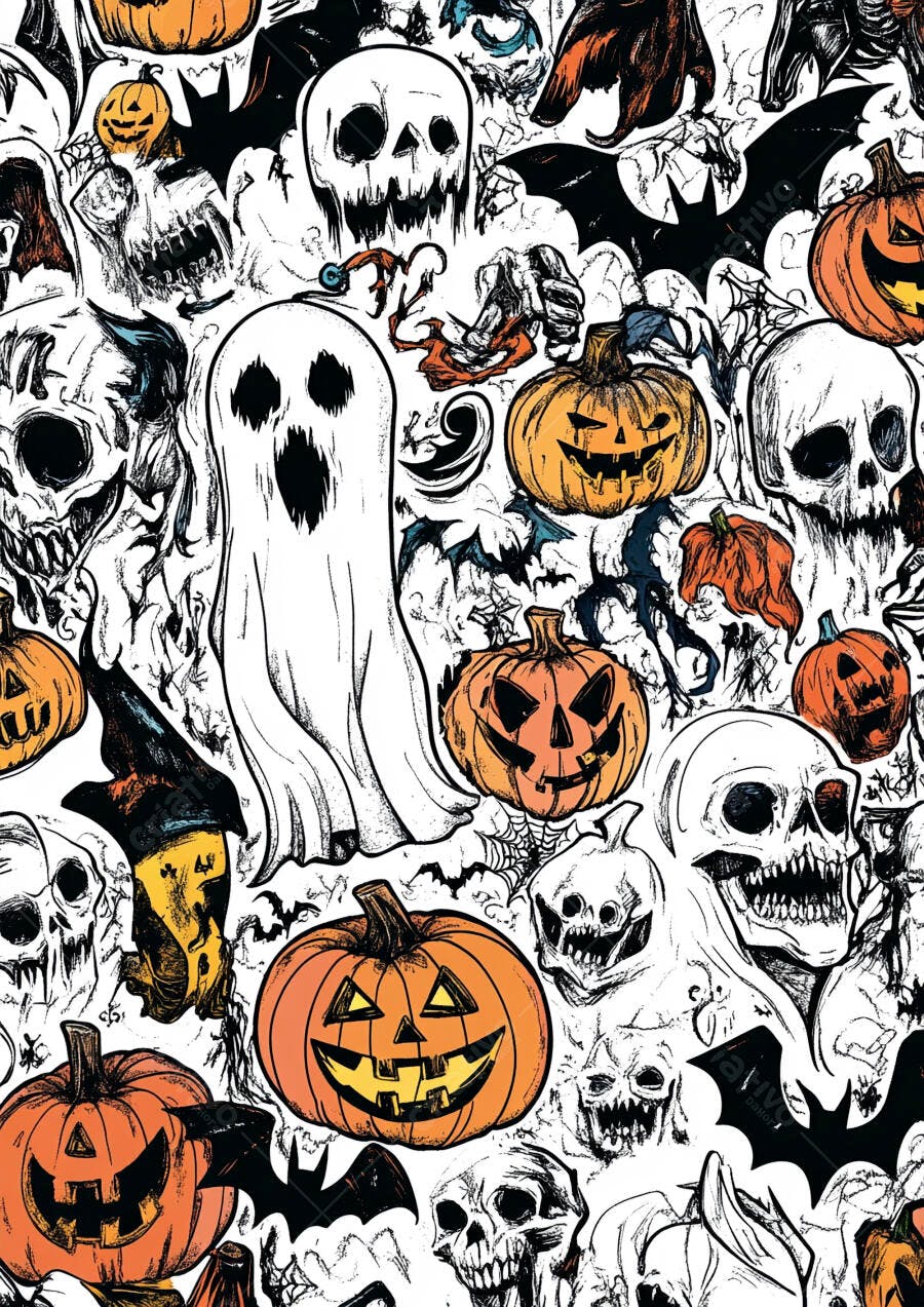 Abóbora Halloween Fantasmas Caveiras Desenho