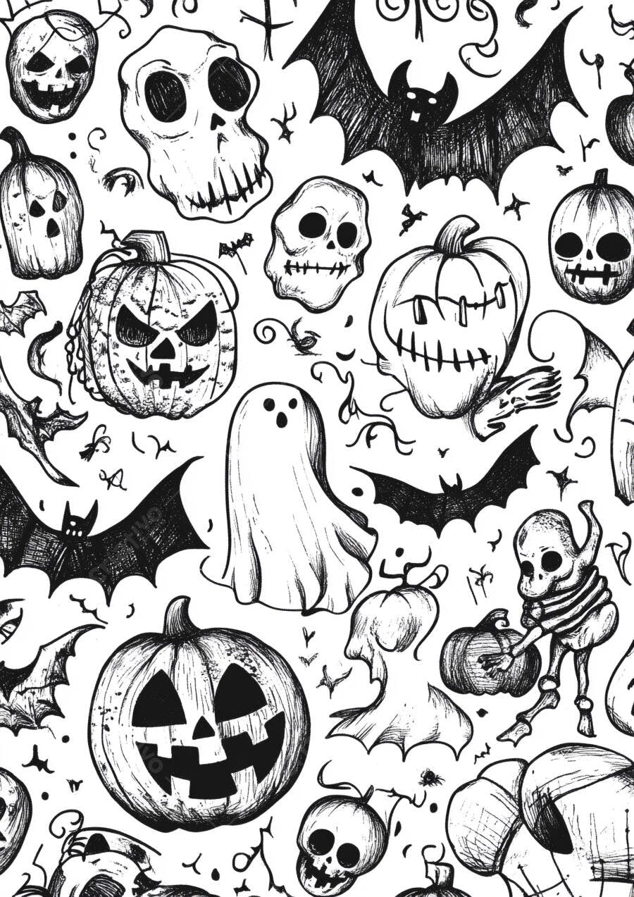 Padrão Halloween Abóbora Caveira Morcego