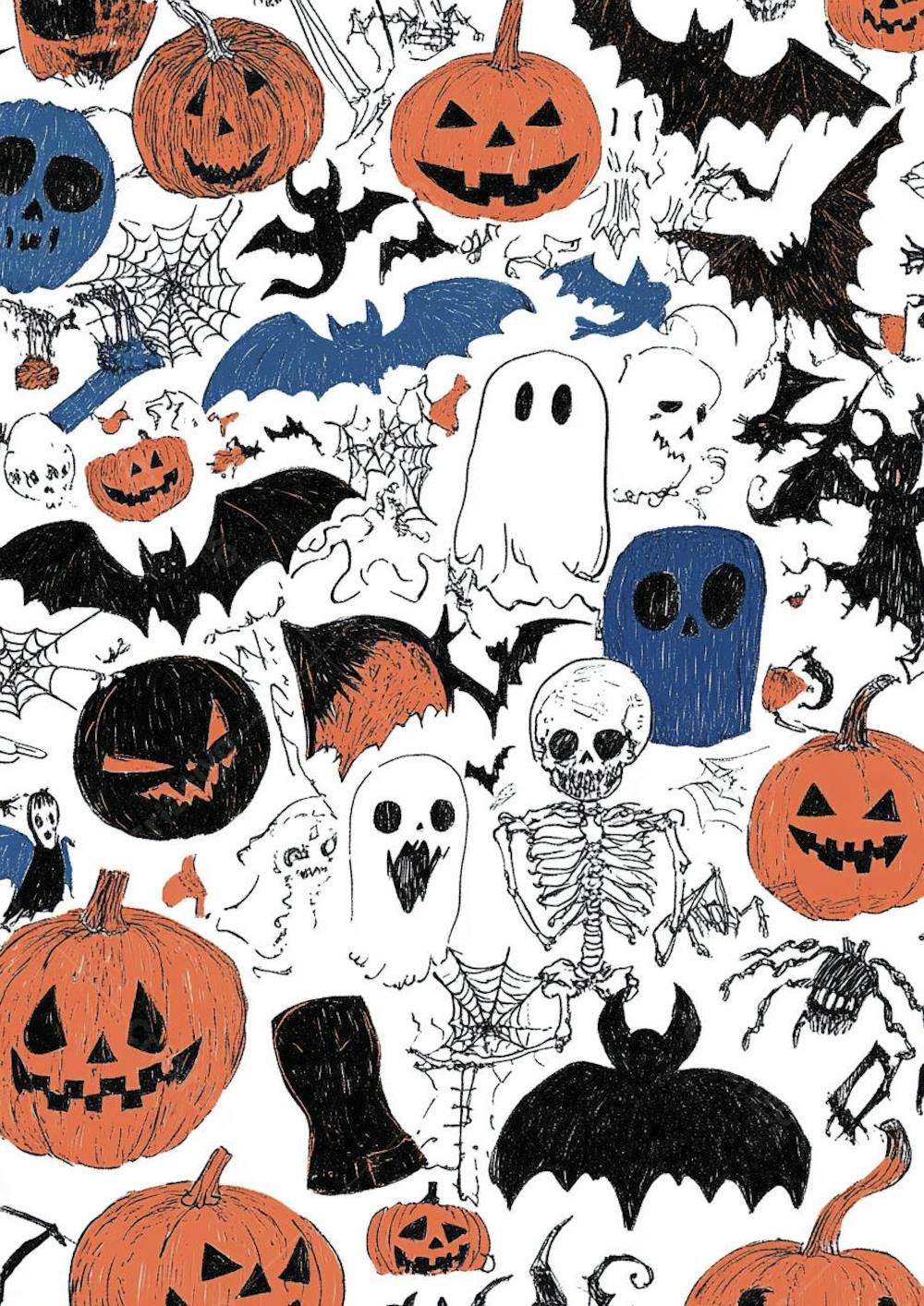 Um desenho detalhado de vários símbolos do Halloween_19