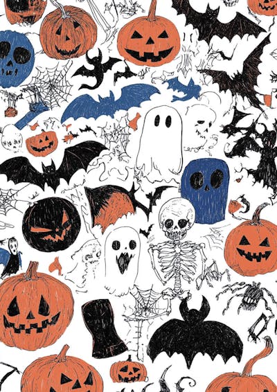 Um desenho detalhado de vários símbolos do Halloween_19